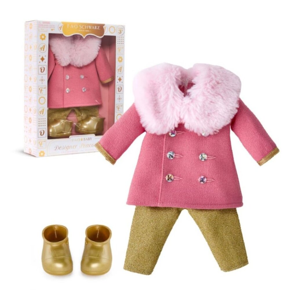 FAO Schwarz Designer Peacoat Set with Boots for 14 Inch Dolls Baby Playset Toys